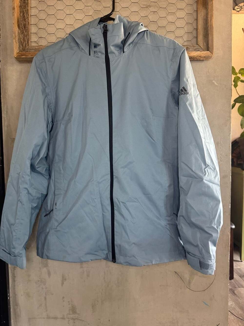 Womens ADIDAS Gray Lined Wandertag Rain Jacket Sz M